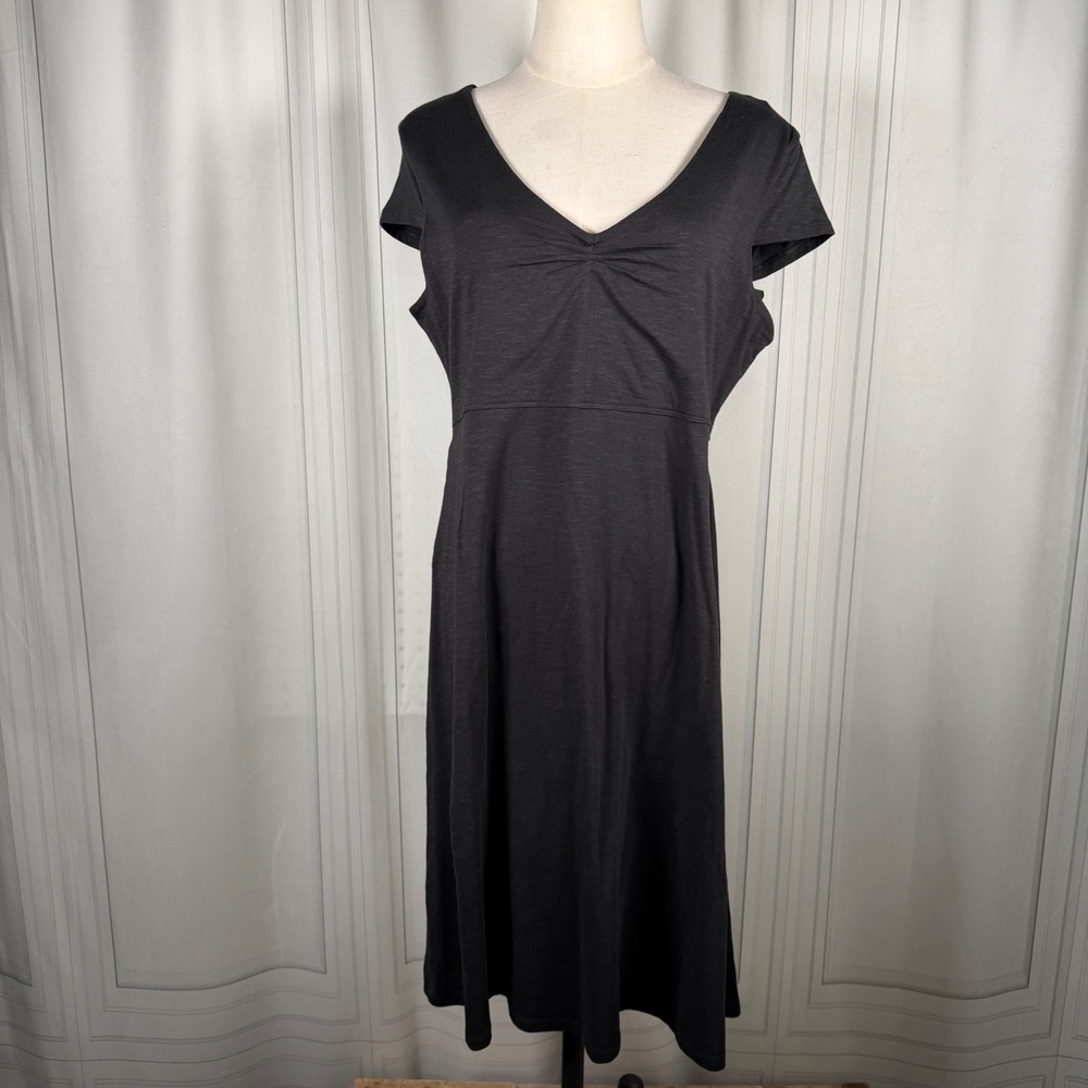 Toad&Co NWT Rosemarie Dress A-line Cap Sleeve‎ V-Neck Heathered Black Large